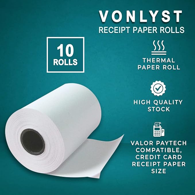 Receipt Paper Roll for Valor Paytech VL 110 and VL 500 Credit Card Machine (10 Rolls)