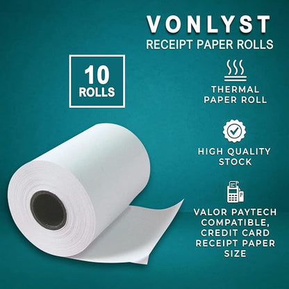 Receipt Paper Roll for Valor Paytech VL 110 and VL 500 Credit Card Machine (10 Rolls)
