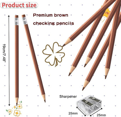 Adhere 25pcs Checking Pencils Erasable colored Pencils Pre-Sharpened #2 HB,for Checking Tests Grading Map Coloring,school Correcting,editing Office Favors,including a Free sharpener.(Brown)