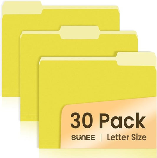 SUNEE File Folders, 30 Pack Manilla Folders 8.5 x 11, Colored File Folders Home Office School Supplies for Documents Files Paper,Yellow