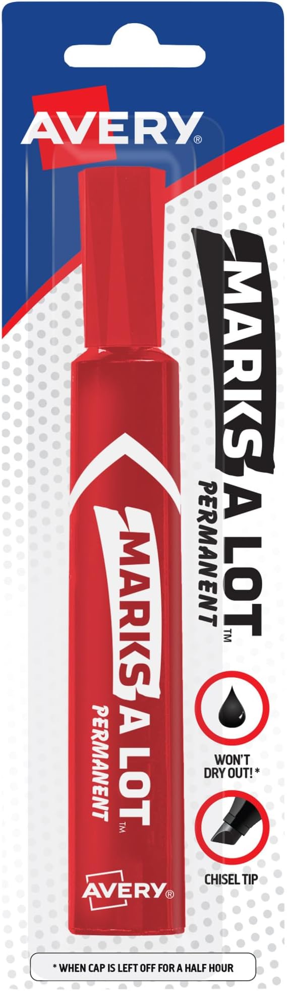 AVERY Marks-A-Lot Permanent Markers, Regular Desk-Style Size, Chisel Tip, Water and Wear Resistant, 1 Red Marker (17887)