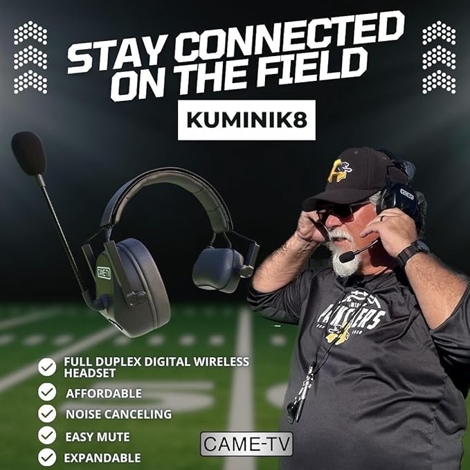 Came-TV Kuminik8 1.9GHz Wireless Intercom Headsets System Full Duplex Noise Cancellation Zero Latency 1500ft Single-Ear Headset for 7 People Team Communication