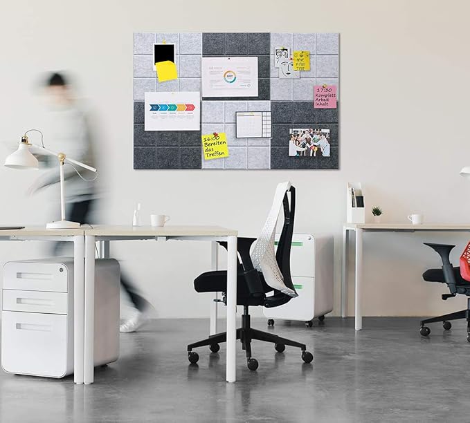 Large 11.8"x11.8" Felt Board Tiles for Wall with 30 Push Pins, Pack of 6 Pin Board Notice Boards for Home Office Kitchen, Bulletin Board Wall Tiles for Photos Memos