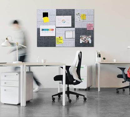 Large 11.8"x11.8" Felt Board Tiles for Wall with 30 Push Pins, Pack of 6 Pin Board Notice Boards for Home Office Kitchen, Bulletin Board Wall Tiles for Photos Memos