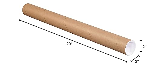 BOX USA BP2020K Mailing Tubes with Caps, 2" x 20", Kraft (Pack of 50)