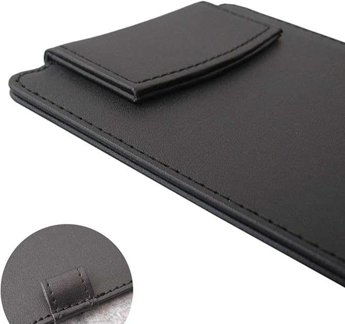 PU Leather Clipboard 8.6" X 4.7" - A6 Long File Clip Folder Document Organizer Writing Pad Office Business Card Holder - Magnetic Conference Pad with Pen Holder - Black