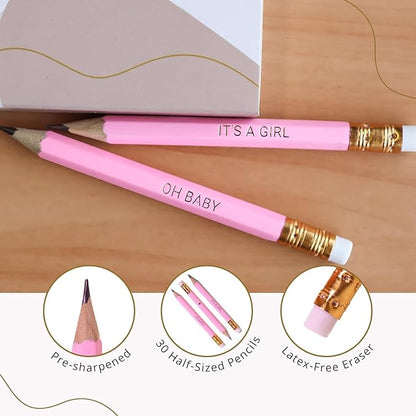 Markt Mini Pencils For Baby Shower Games For Girl, Heart Pencils, Small Pink Pencil Set