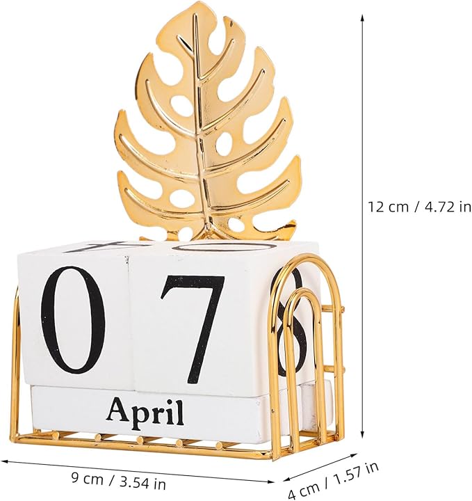 SUPVOX Wooden Block Calendar for Desk Daily Desktop Perpetual Calendar Wood Month Date Display Blocks Farmhouse Desk Accessories for Home Office Decor Reusable Yearly Monstera Leaf Design