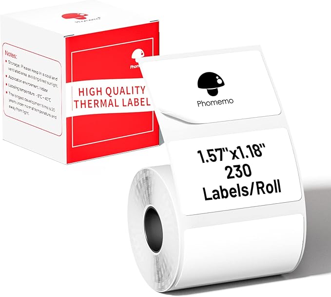 Phomemo Thermal Labels-for M110/M221/M220/M120/M200,1.57"x1.18"(40x30mm),230 Labels/Roll, for Barcode/Address/Mailing/Logo/Business/Home Tag