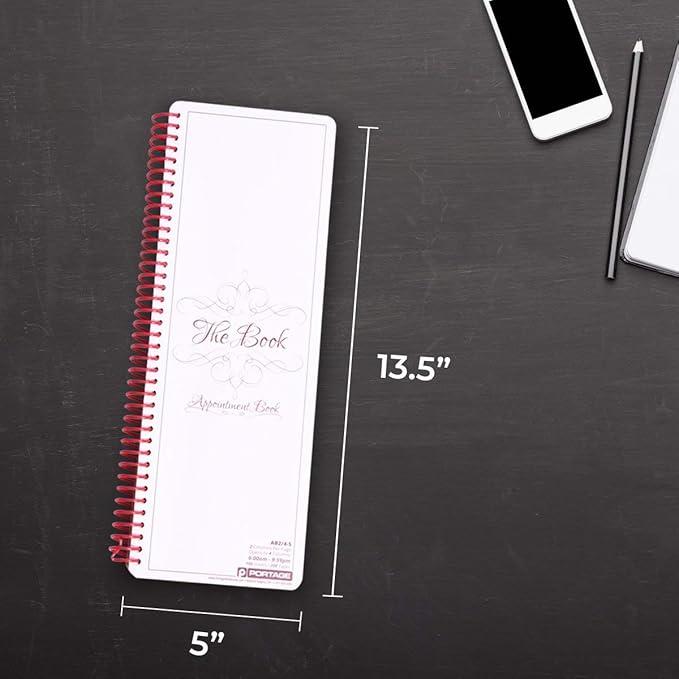 Notebook Planner, Appointment Book –5" x 13.5" Large Undated 2024 Planner, Daily & Hourly Planner – Spiral Notebook Organizer for Scheduling Appointments (2 Columns)