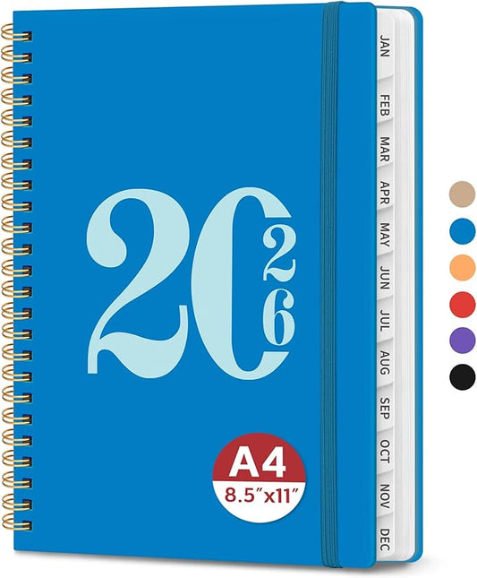 2026 Planner, Weekly and Monthly Calender Planner, Jan 2026 to Dec 2026, Hardcover 2026 Calendar Planner Book with Tabs & Inner Pocket, Office Home School Supplies for Women & Men - A4 (8.5" x 11"), Azure Blue