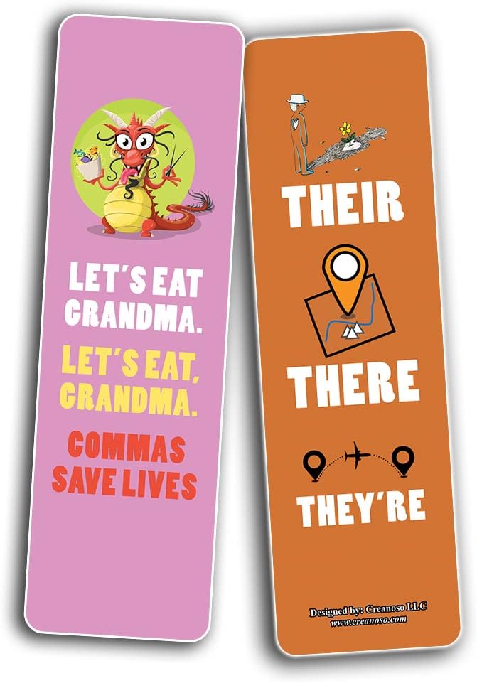 Creanoso Funny English Grammar Mistakes Bookmarks (2-Sets X 6 Cards) – Daily Inspirational Card Set – Interesting Book Page Clippers – Great Gifts for Adults and Professionals