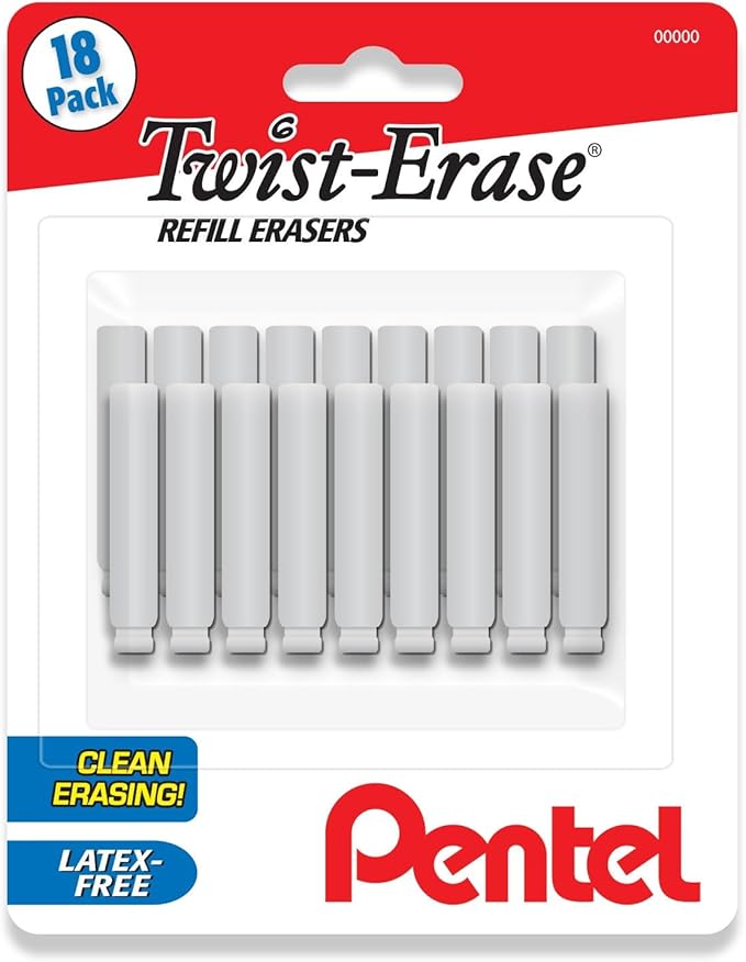 Pentel Twist Erase Refill Erasers - Pack of 18 - Latex Free Pentel Eraser Refill