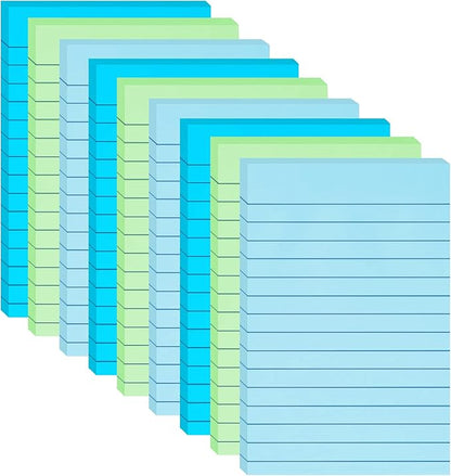 9 Pack Lined Sticky Notes with Lines 4X6 in Post, Aquatic Themed Colors Large Ruled Post Sticky Super Sticking Power Memo Pads Strong Adhesive, Sticky Notes 4x6 (Light Blue, Blue, Light Green)