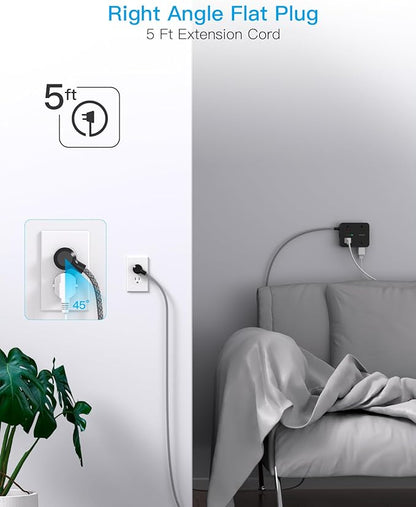 Extension Cord 6 Feet, Surge Protector Power Strip Long Cord with 8 Outlets 4 USB Ports(2 USB C), Wall Mount, 1080J Surge Protection, Desk Charging Station for for Home, Office, Dorm Room Essentials