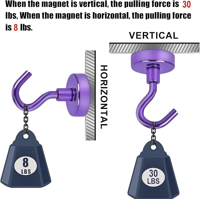 DIYMAG Magnetic Hooks, 30Lbs Strong Heavy Duty Cruise Magnet S-Hooks for Classroom, Fridge, Hanging, Cabins, Grill, Kitchen, Garage, Workplace and Office etc, (15 Pack-Purple)