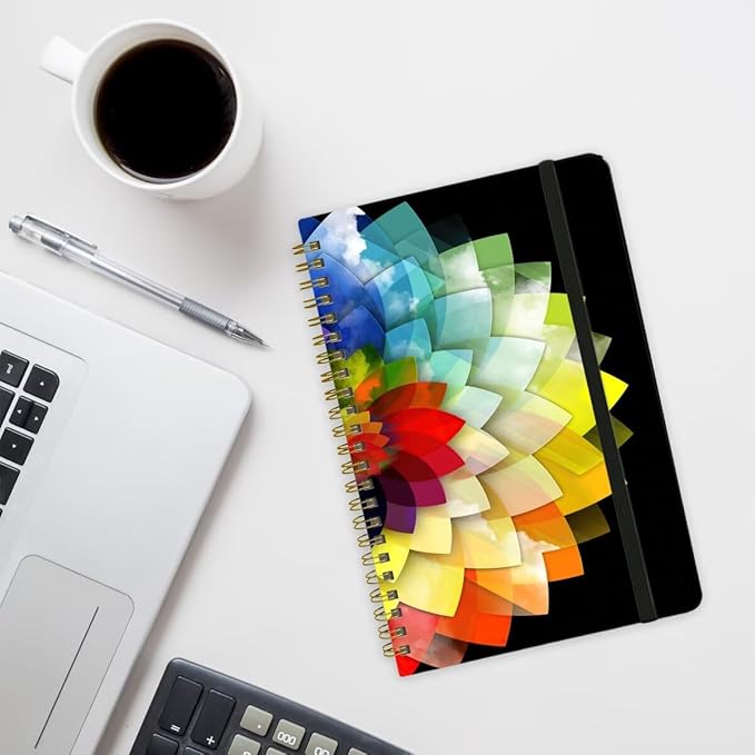 Spiral Notebook - A5 Spiral Notebooks, 8.3'' × 5.8'', 160 Pages, Aesthetic Journaling Notebooks for Women, College Lined Notebook with Elastic Closure, Back Pocket, for School Office, Half Flower