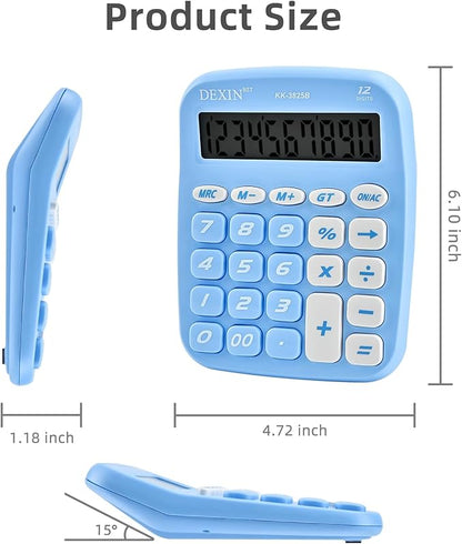 Cute Calculators Desktop, 12 Digit Basic Calculator with Big Buttons, Aesthetic Desk Accessories Large LCD for Office School Supplies (Azure)