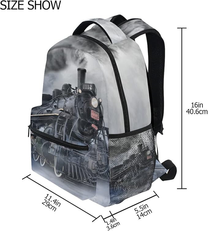 AUUXVA Vintage Locomotive Train School Backpack for Girls Boys Kids Laptop Backpack Travel Camping Daypack