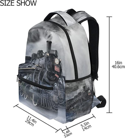 AUUXVA Vintage Locomotive Train School Backpack for Girls Boys Kids Laptop Backpack Travel Camping Daypack