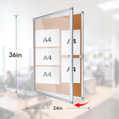Outdoor Enclosed Cork Bulletin Board Tamper-Proof Dispaly Case, Aluminium Frame, Weatherproof Cork Noticeboard, Enclosed Cork Board for School, Office, Restaurant, Hospital etc（36 * 24inches）