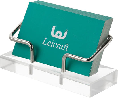 Business Card Holder for Desk, Modern Card Organizers and Office Desk Accessories for Men and Women (Silver)