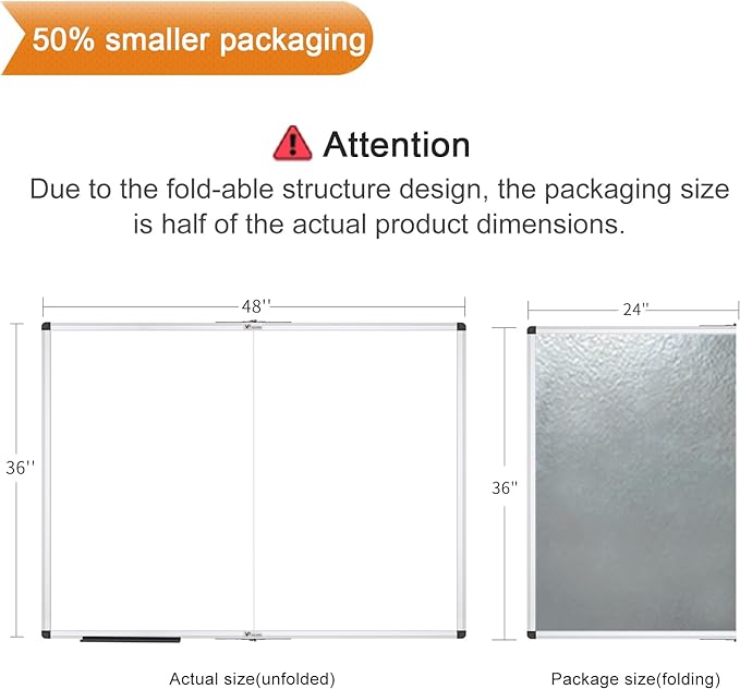VIZ-PRO Dry Erase White Board/Magnetic Foldable Whiteboard, 48 X 36 Inches, Silver Aluminium Frame