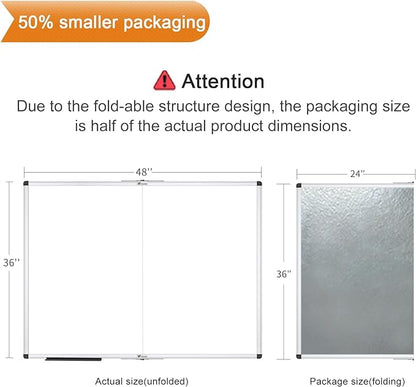 VIZ-PRO Dry Erase White Board/Magnetic Foldable Whiteboard, 48 X 36 Inches, Silver Aluminium Frame