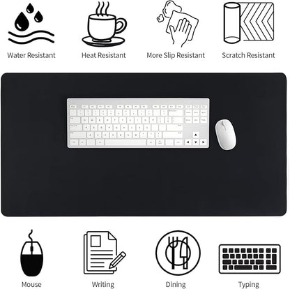 Bloss Black Leather Desk Pad, Large Mouse Pad 35.4×17 Inches, Waterproof Office Desk Mat, Non-Slip Desk Pad Protector, Leather Desk Blotter for Home Office Essentials