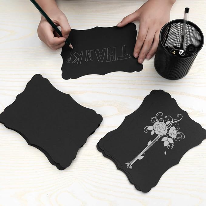 50 Pack Blank Kraft Cards Cardstock Thick Paper Brown Greeting Cards for DIY Gift Card Menus, Baby Shower and Wedding Invitations (Black, 5x7IN)