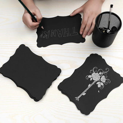 50 Pack Blank Kraft Cards Cardstock Thick Paper Brown Greeting Cards for DIY Gift Card Menus, Baby Shower and Wedding Invitations (Black, 5x7IN)