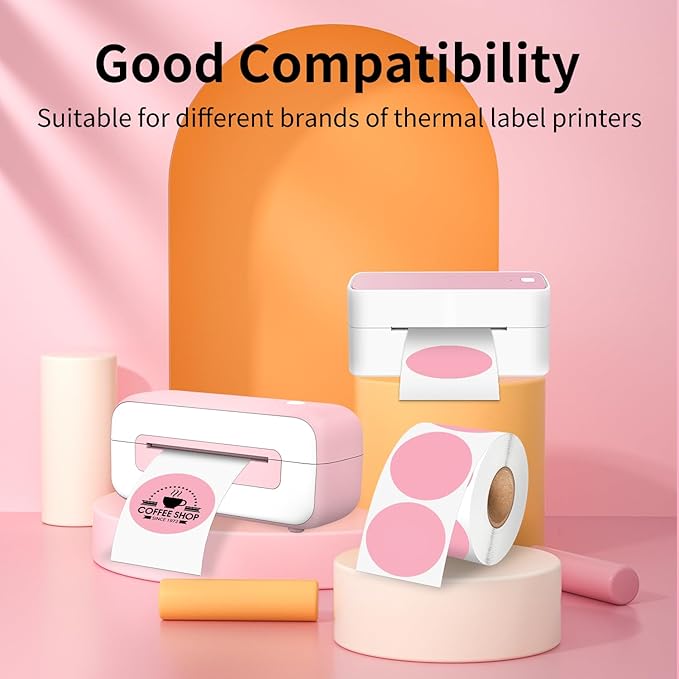 Phomemo 2” Color Circle Thermal Labels, Self-Adhesive Round Sticker Label, Circular Direct Thermal Printer Label for Phomemo 241bt, D520BT, B246D Label Printer, 750 Labels/Roll, Pink