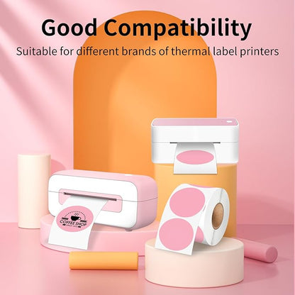 Phomemo 2” Color Circle Thermal Labels, Self-Adhesive Round Sticker Label, Circular Direct Thermal Printer Label for Phomemo 241bt, D520BT, B246D Label Printer, 750 Labels/Roll, Pink