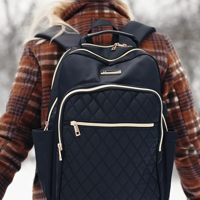 Modoker 15.6 Inch Laptop Backpack, Quilted Work Backpack for Women Bookbag Teacher Backpack with USB Charging Port, Travel Backpack Purse for Women Nurse, Black