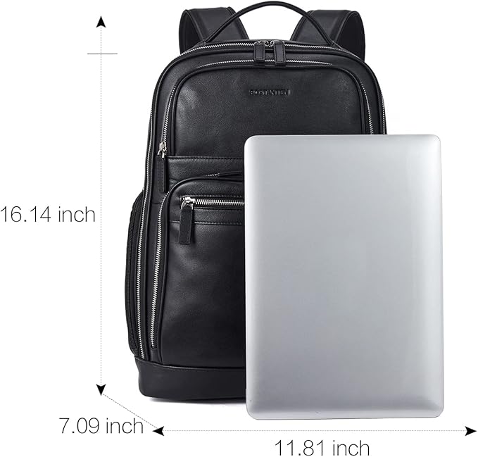 BOSTANTEN Leather Backpacks College 15.6” Laptop Travel Computer Shoulder Backpack For Men Black