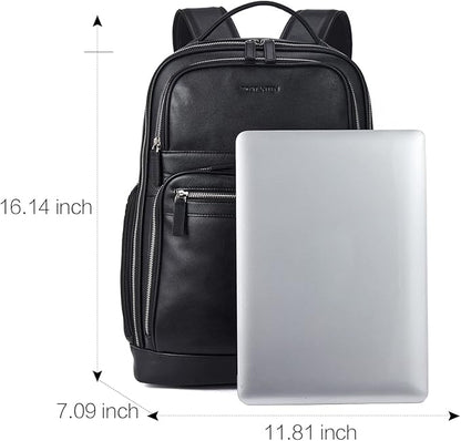 BOSTANTEN Leather Backpacks College 15.6” Laptop Travel Computer Shoulder Backpack For Men Black