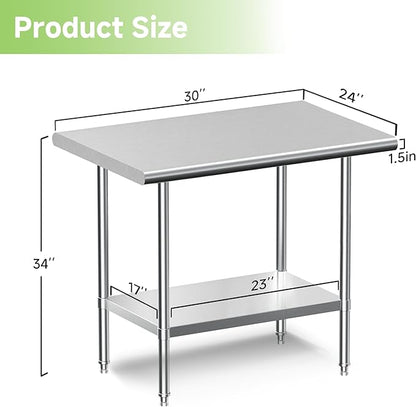 Real Relax Stainless Steel Table, NSF Commercial Heavy Duty Stainless Steel Table for Prep with Adjustable Undershelf, for Commercial Kitchen, Laundry Room and Garage - 24" D x 36" W x 34" H