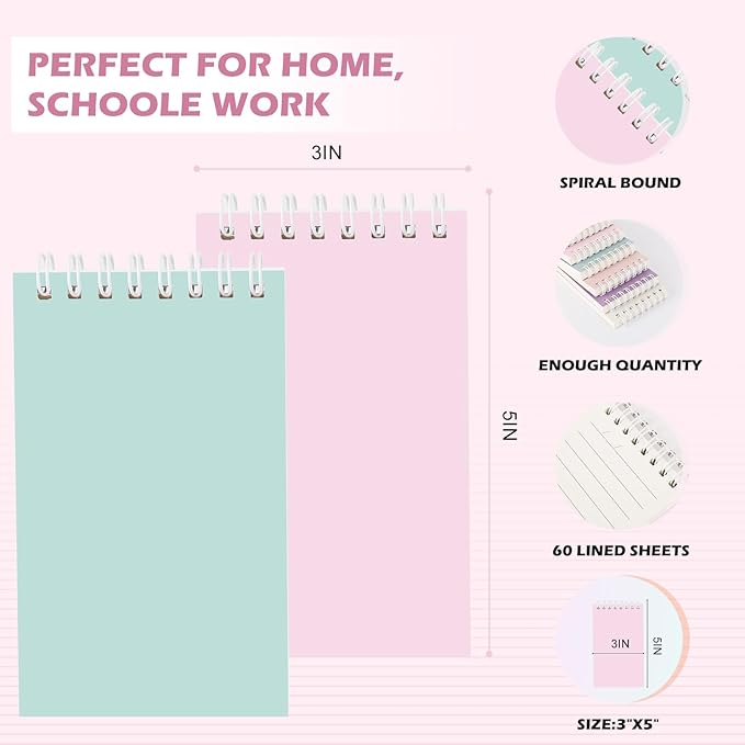 Ddaowanx Small Notebooks,3x5 Pocket Spiral Notepads With Lined Pages - The Perfect Little Mini Notebook to Stay Organized and Boost Productivity at Work or School (16, Delight Colors)