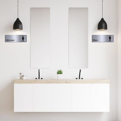 Brushed Aluminum Restroom Signs, Men and Women Modern Restroom Sign, 9 x 3 Inch Bathroom Door Signage Decor for Offices Business Restaurants (4 Pcs)