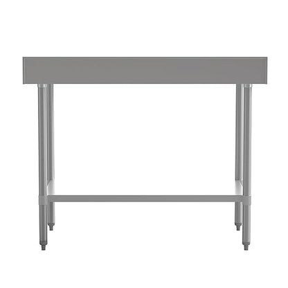 Flash Furniture Reese Commercial Stainless Steel Prep/Work Table for Back Kitchen, 430 Stainless Steel, 18 Gauge, Adjustable Shelf, 4" Backsplash, 30" x 48"