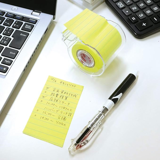 Yamato Sticky Notes, Roll Tape, Ruled Type, Notebook, 2.0 inches (50 mm) Wide with Cutter, 1 Roll, Yellow, 10 m x 50 mm