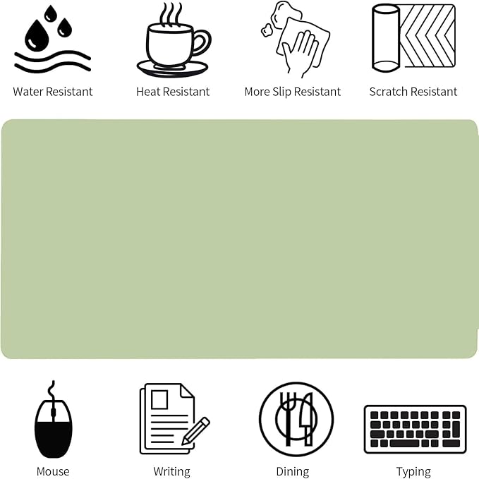 Bloss Green Desk Mat, Mouse Pad, Waterproof Leather Desk Pad, Desk Matt for Desktop, Non-Slip Desk Pad Mat for Office Work/Home (27.6 x 13.8 Inches)
