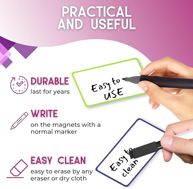 Availey 32 Pieces (3 x 5") - Colored Border Magnetic Dry Erase Labels - Reusable Strips for Classroom Home Office Garage Refrigerator Blank Writable Erasable Cards Name Tags Students Locker Shelf