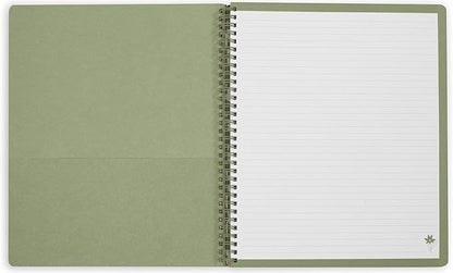 Steel Mill & Co Cute Large Spiral Notebook College Ruled, 11" x 9.5" with Durable Hardcover and 160 Lined Pages, Star Floral, Green