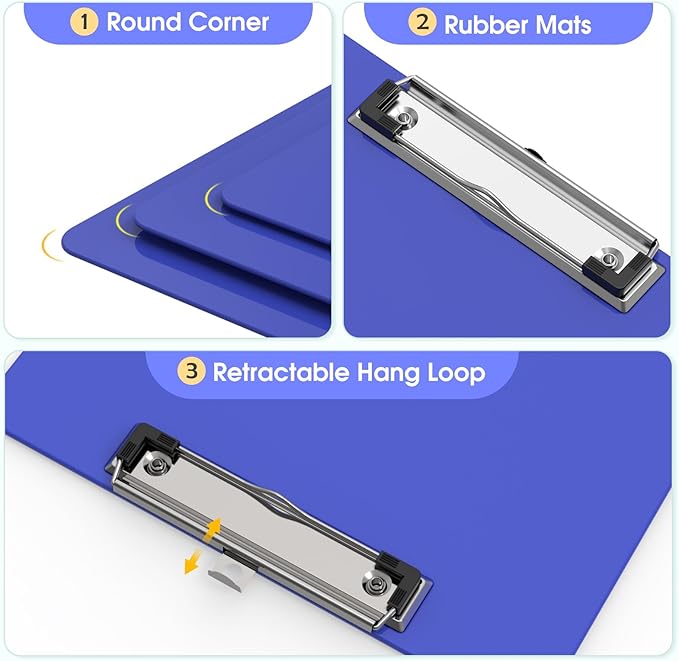 Plastic Clipboards 2 Pack, A4 Blues Clip Board 8.5x11 for Classroom, Students, Kid, Woman, Size 9" x 12.5" with Low Profile Clip, Office & School Supply