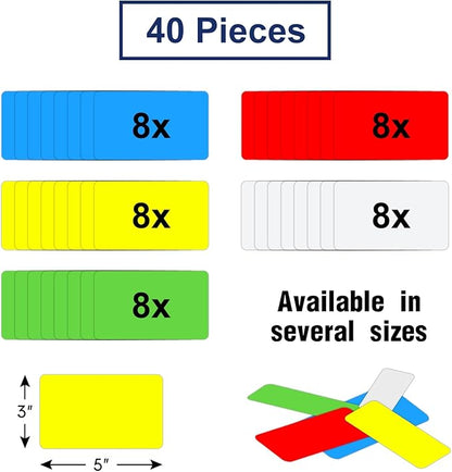 Dry Erase Magnetic Labels 5x3 Inch, 40 Pack, Reusable Magnetic Dry Erase Labels for Whiteboards，Locker, School, Classroom, Office, Home