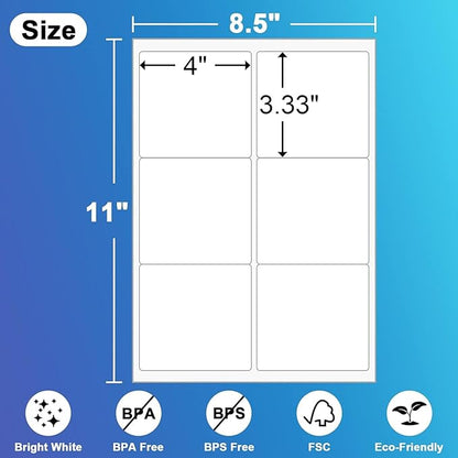 6 Up Shipping Address Labels, 3.33" X 4" (8164/5164) Address SKU Barcode Label for Inkjet/Laser Printer (4000 Sheet -24000 Labels)