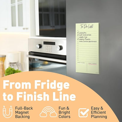 S&O Colorful Magnetic To Do List for Refrigerator - 4 Pack sticky notes for freezer - Fridge sheets with Magnet - Adhesive Sheet Pads for Freezer- Grocery List Notepads - 3.5x7”, 45 Page