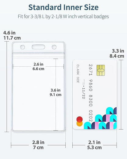 Uniclife 6 Pack Vertical ID Card Badge Holder Waterproof Clear Card Sleeve Case Cover Heavy Duty Card Protector Pouch with Resealable Zip for Proximity Key Card Driver’s License and Credit Card