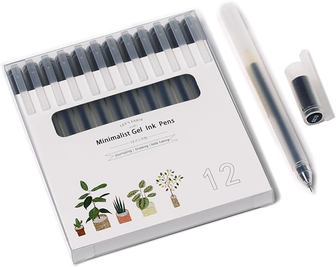 Smooth Writing Gel Pens Ultra Fine Point 0.38mm Rollerball Black Ink Pens for Japanese Style Office School Stationery Supply,12 Count